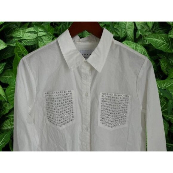 The Shirt Rochelle Behrens The Boyfriend Shirt White Metal studs chest pocket- S - Picture 3 of 8